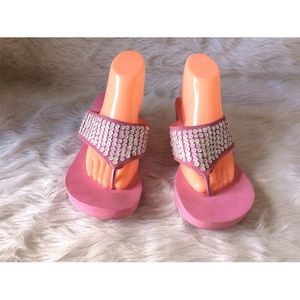 Wedge Heel White Sequined Pink Flip Flop 9 / 10